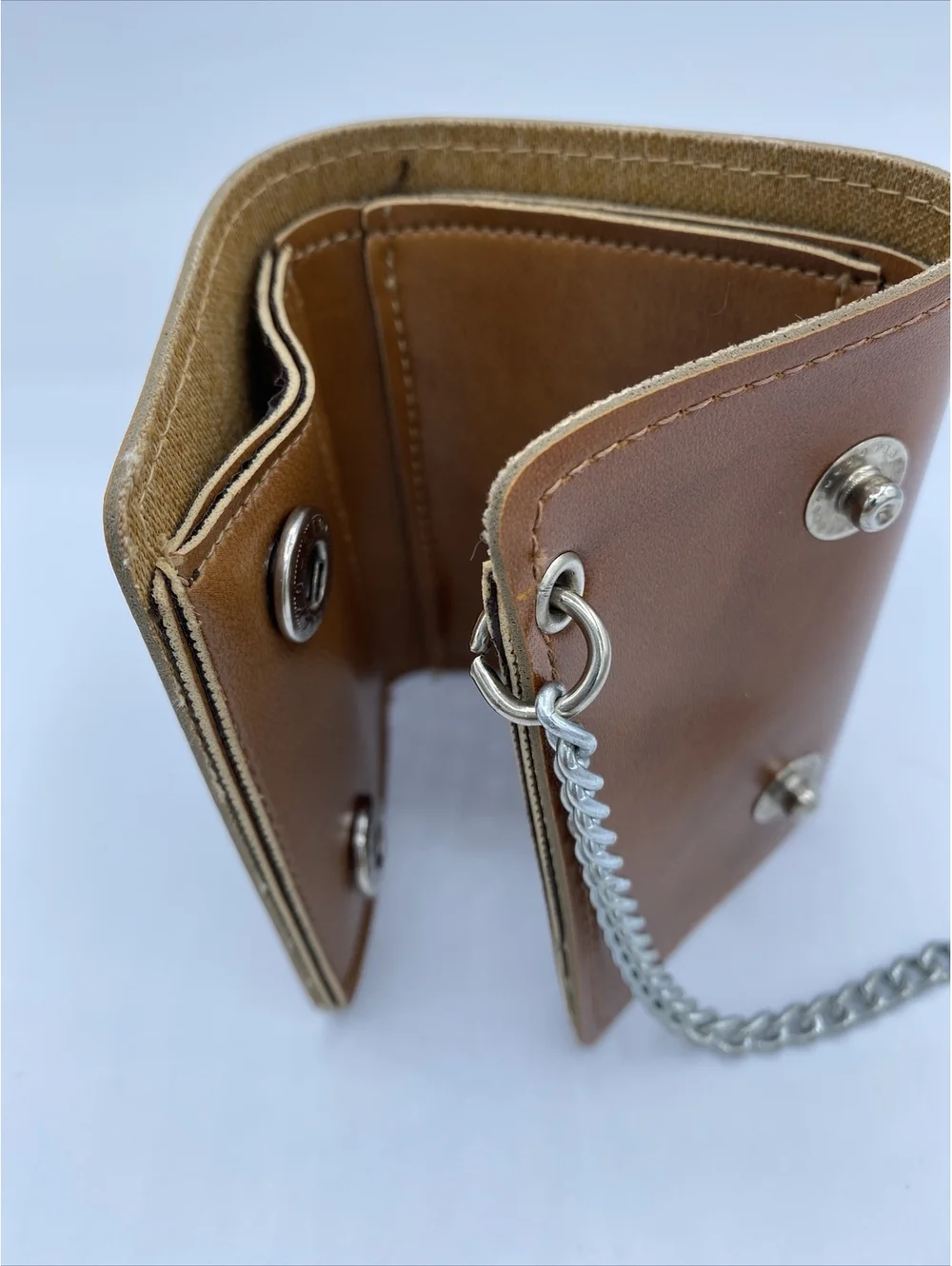 Men’s wallet, trucker biker, chain, brown simple